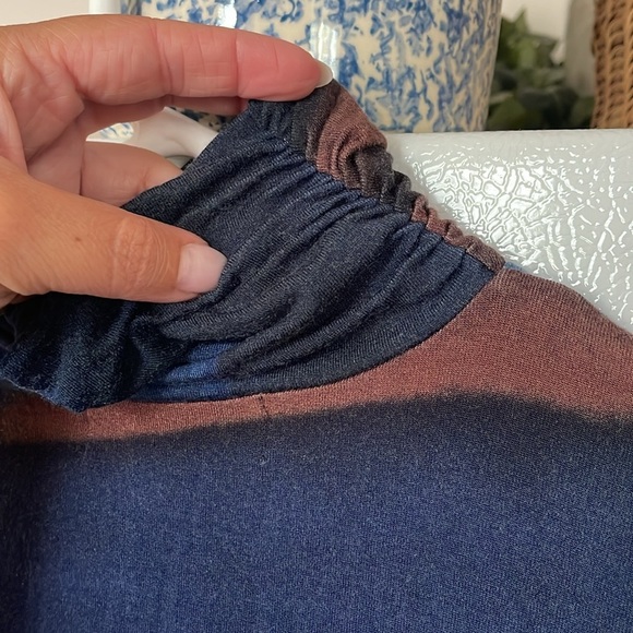 Michael Stars Small Blue and Brown Long Sleeve Turtleneck Top - Picture 7 of 8
